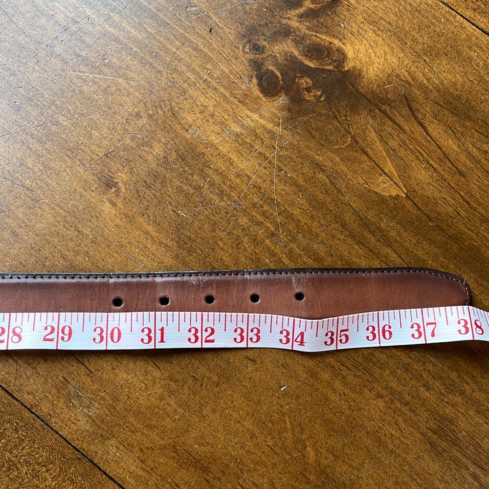 Clarks Genuine Leather Dress Belt Silver Tone Adjustable Buckle Brown - Sz 32 - Picture 8 of 12